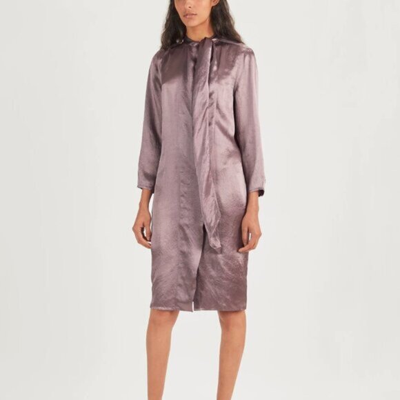 Acne Studios Doree Satin Dusty Purple Scarf-Collar Dress